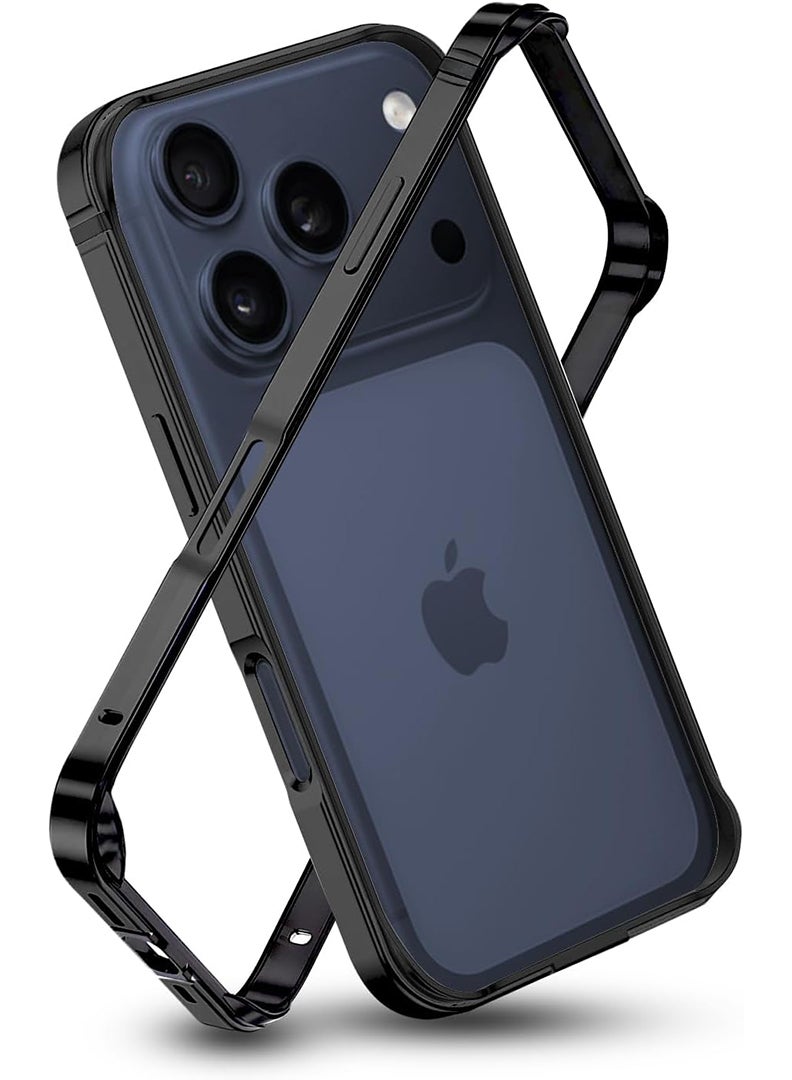 Theodor iPhone 17 Pro Aluminum Frame Metal Bumper Frame Slim Hard Case Cover, Metal Frame Armor with Soft Inner Bumper, Raised Edge Protection for iPhone 17 Pro 6.3", Black - Image 1